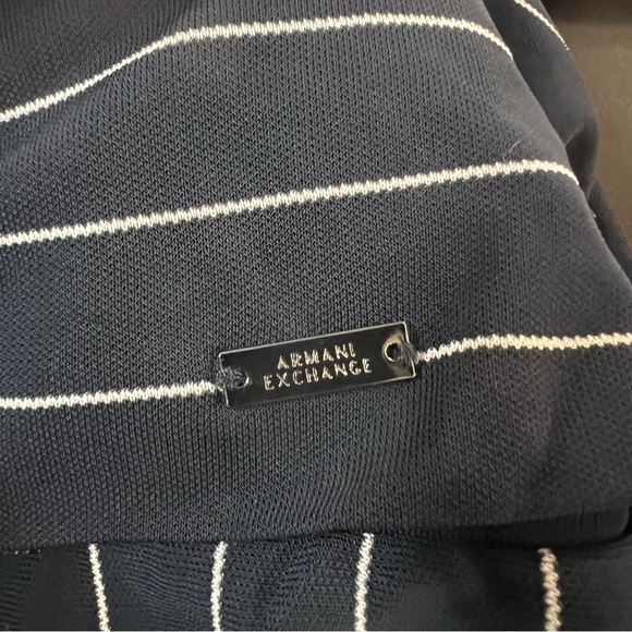 Armani Exchange Size Large Pants Fold Over Waist Wide Leg Navy Blue Stripped New - Picture 8 of 13